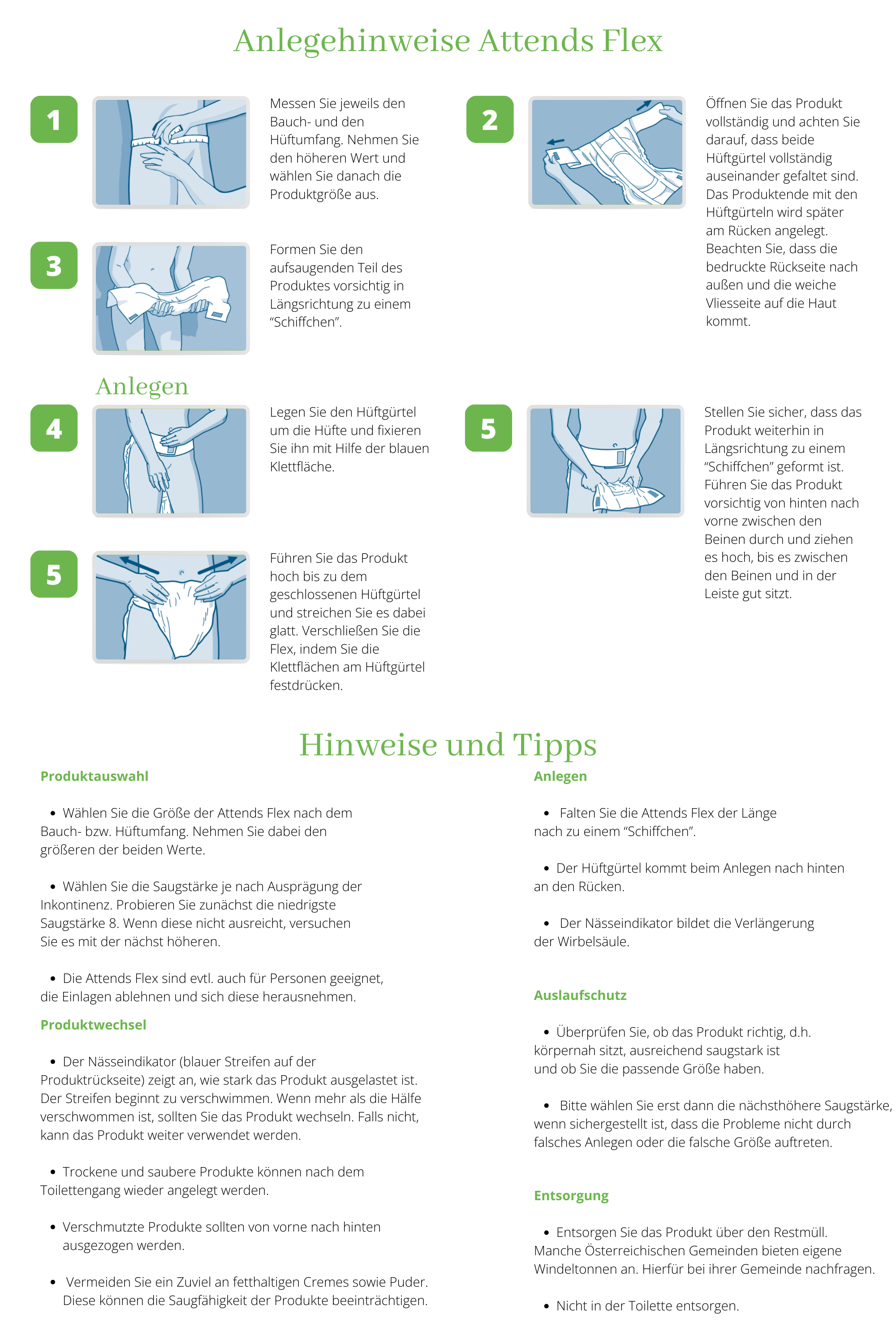Anlegehinweise Attends Flex Pflege-SHop